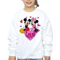 Disney Girl's Mickey & Minnie Mouse Hearts Sweatshirt in White | Size: 12-13 Years