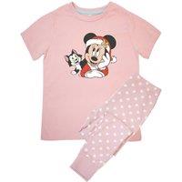 Disney Girl's Minnie & Figaro Santa Outfit Hearts Short-Sleeved Long Pyjama Set in Baby Pink | Size: 3-4 Years