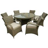 FURNITURE ONE Men's Rattan Effect 6 Seater Dining Set Round Table & chair set NO ASSEMBLY & ALUMINIUM FRAME in Beige