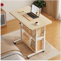Living and Home 3-tier Height Adjustable Mobile Table Overbed Desk with Shelves Wheels in Beige