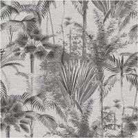Sublime Jungle Texture Floral Mono Black/White Wallpaper in White | Size: 10000mm x 520mm