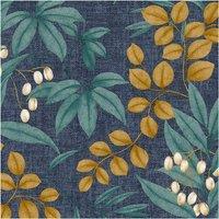 Superfresco Easy Persephone Navy/Ochre Floral Wallpaper in White | Size: 10000mm x 520mm