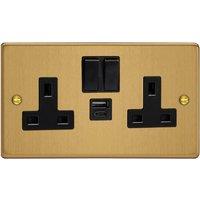 Varilight Double Socket With 20W Shared Usb A & C Charging Ports Brushed Brass in Gold