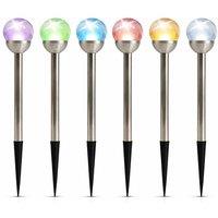 Gardenwize Pack of 6 Solar Colour Changing Crackle Glass Ball Stake Lights 8cm in Silver