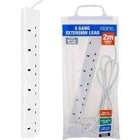 BARGAINS-GALORE 6 Way 2m Lead Extension Lead Cord UK Cable Electric Mains Power Surge in White