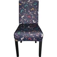 Neel Blue Short Spandex Dining Chair Slipcover - Reindeer & Snowflakes in Blue
