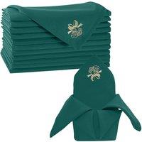 Neel Blue Green Christmas Table Napkin with Jingle Bell Embroidery - 20" x 20", 10pcs