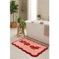 Mooky Mats Strip Off-Slogan Scalloped Bath Mat in Red