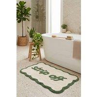 Mooky Mats Strip Off-Slogan Scalloped Bath Mat in Green