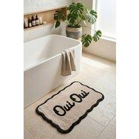 Mooky Mats Oui Oui Slogan Scalloped Bath Mat in Beige