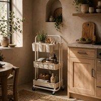 Wyld Haus 3 Tier White Metal Storage Trolley with Handle & Wheels