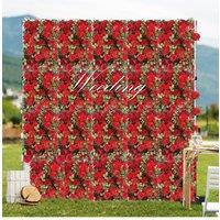 Living and Home Artificial Rose Flower Wall Panel Fake Bouquet Wedding Party Backdrop Home Decor in Red