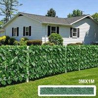 NESTLUNE 300*100cm Artificial Ivy Leaf Hedge Mat Roll Privacy Fence Wall Cover in Green | Size: 100 cm x 15 cm
