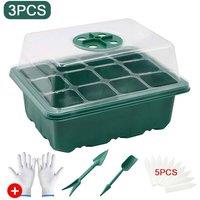 NESTLUNE 3 Holes Seed Starter Trays with Lid Plant Germination Box in Green | Size: 1.25kg