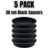 NESTLUNE 5 Pack 30cm Black Plastic Plant Pot Drip Trays | Size: 100 cm x 15 cm