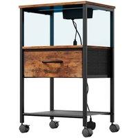 Kelvenix 1pcs Bedside Table Cabinet Charging Station LED in Brown | Size: 0.6m2
