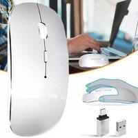 FLAVORA USB Wireless Mouse 2.4GHz Mouse Rechargeable Notebook Laptop in Silver