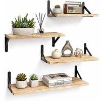 Levede Wall Mounted Floating Shelves Set of 4 Rustic Display Shelf Solid Wood in Brown