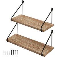 Levede Solid Floating Shelves Wall Mounted Hanging Shelf Set of 2 Rustic 40cm in Brown