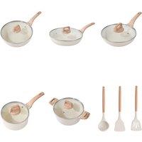 Living and Home 11Pcs Nonstick Cookware Set Pan Pot Kitchen Utensil Set in Off-White | Size: 11 Pack