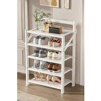 H&O Direct 5-Tier Foldable Bamboo Shoe Rack in White