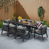 FURNITURE ONE Aluminum Patio Dining Set with Extending Table in Dark Grey | Size: 9 Pack
