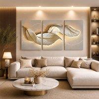 Mafett Luxury Beige Feather Triptych Canvas Wall Art Set of 3 Modern Prints | Size: W18 x H24