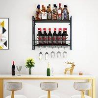Huhote Wine Rack Wall Mounted Wine Holder 2 Tier Iron Frame for Small Spaces in Black
