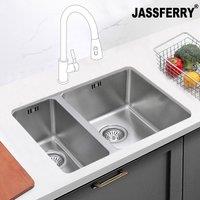 JASSFERRY Undermount Stainless Steel Kitchen Sink Left Smaller Bowl in Silver