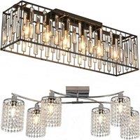 Garwarm Set of 2 Crystal Ceiling Lights-Black Rectangular&Silver Chandeliers
