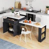 Rolipo Two-Tone Extendable Kitchen Island With Seating & Storage in Black