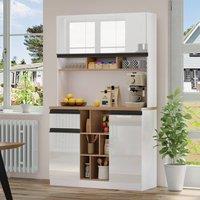 Rolipo High Gloss Buffet Sideboard Tall Kitchen Cabinet With Drawers in White