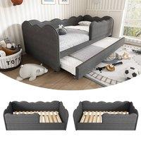 Rolipo Grey Linen Upholstered 3FT Single Daybed With Pull Out Trundle in Dark Grey
