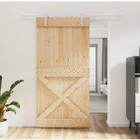 Berkfield Home Sliding Door with Hardware Set 100x210 cm Solid Wood Pine in Brown
