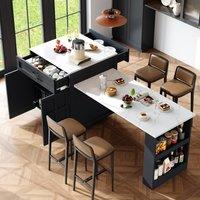 Rolipo Black Extendable Kitchen Island Bar Table with Storage