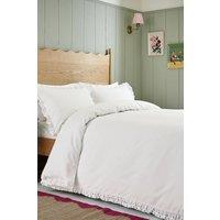 Helena Springfield 'Clara Embroidered Frill' Cotton Duvet Cover Set in White | Size: Double