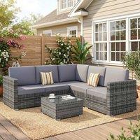 OUTSUNNY 4 PCs Rattan Furniture Set Sofa Chair Seat Wicker Coffee Table Aluminum Grey