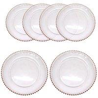 Neel Blue 33cm Set of 6 Charger Plates with Beaded Design Glass Plates for Dinner Table Decoration in Rose Gold