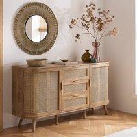 Birlea 2 Door 3 Drawer Rattan Sideboard Curved Cupboard Sark Storage Cabinet in Beige