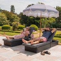 Furniture Maxi Vancouver Rattan Sun Lounger Set in Black