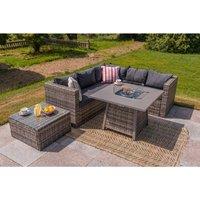 Furniture Maxi 5-Seater Rattan Corner Sofa Set with Cubic Fire Pit Table in Grey