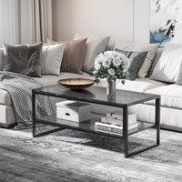HOMCOM Elegant Two Tier Marble Effect Coffee Table Metal Frame in Black