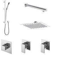 Balterley 2 Outlet Concealed Valves Slide Rail Kit Wall Mount Arm Head Chrome in Silver