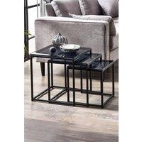 Julian Bowen Chicago Glass Top Nest of 3 Side Tables in Black