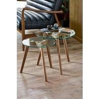 Julian Bowen Bryant Round Glass Top Nest of 2 Side Tables in Light Oak