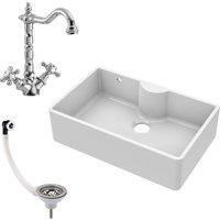 Balterley Fireclay 1 Bowl Butler Sink Overflow Tap Ledge Tap Waste 795mm in White