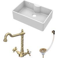 Balterley Fireclay 1 Bowl Butler Sink Waste Classic Tap Brushed Brass 795mm in White