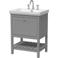 Balterley Bathroom Floor 1 Drawer Vanity & 3 Tap Hole Basin, Cool Grey, 630mm in Grey