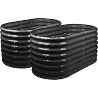 Harbour Housewares Raised Garden Beds - 2x Rounded Bottomless Galvanised Steel Planter 120 x 60 x 60cm in Black | Size: 120 x 60 x 60 cm