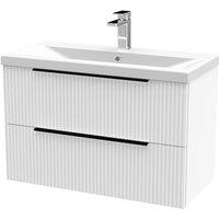 Balterley Fluted Front Wall Hung 2 Drawer Vanity Basin Unit, Satin White, 800mm in White
